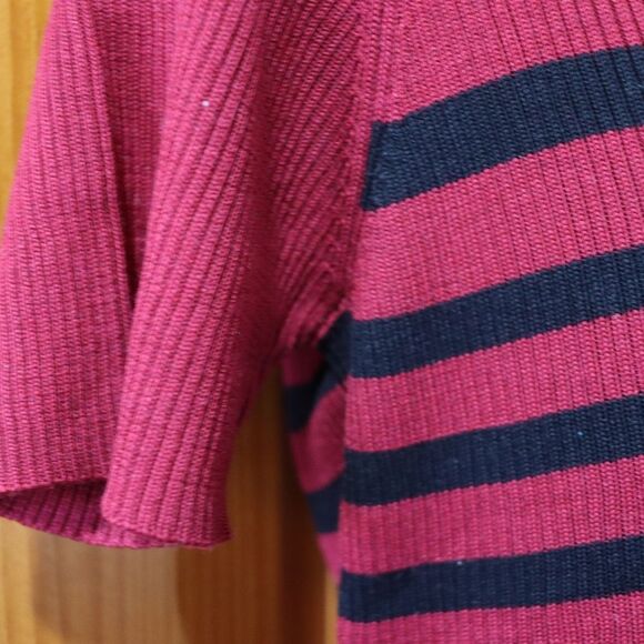 Preview Red & Black Stripe Knit Vintage Top w Shoulder Pads Wool Silk Medium - Picture 6 of 16